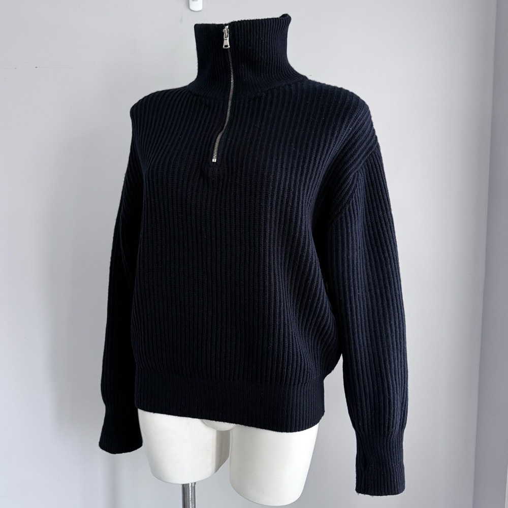 Dunst Half Zip Ribbed Wool Sweater Navy S Chunky Knit Minimalist Quiet Luxury - Picture 4 of 16